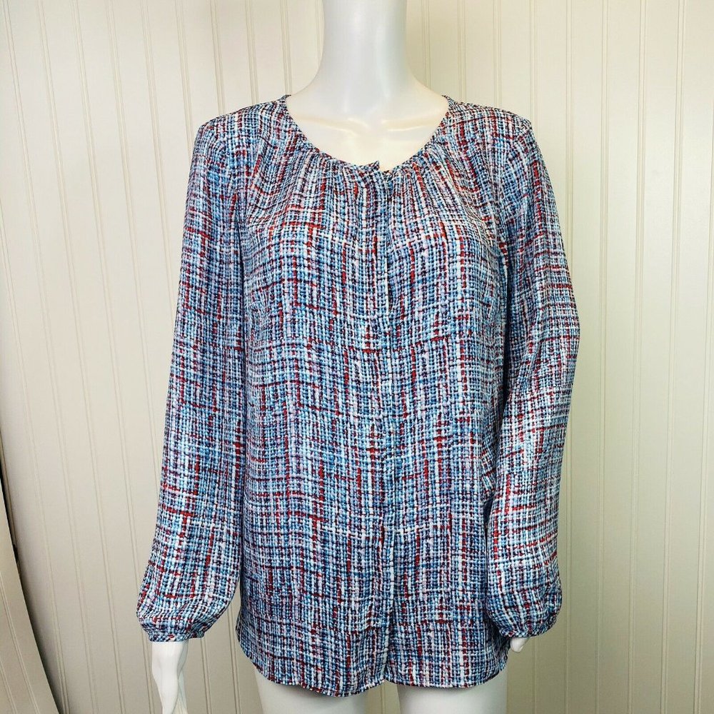 Talbots Size LP Petite Top Blue Red Print